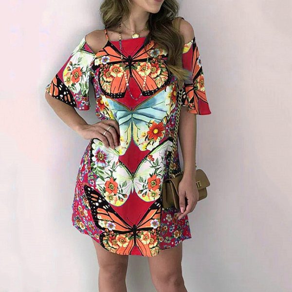 Woman Butterfly Print Summer Dress