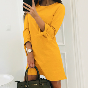 Spring, Summer, Autumn, European And American Solid Color Dress Casual  Dress With Tie